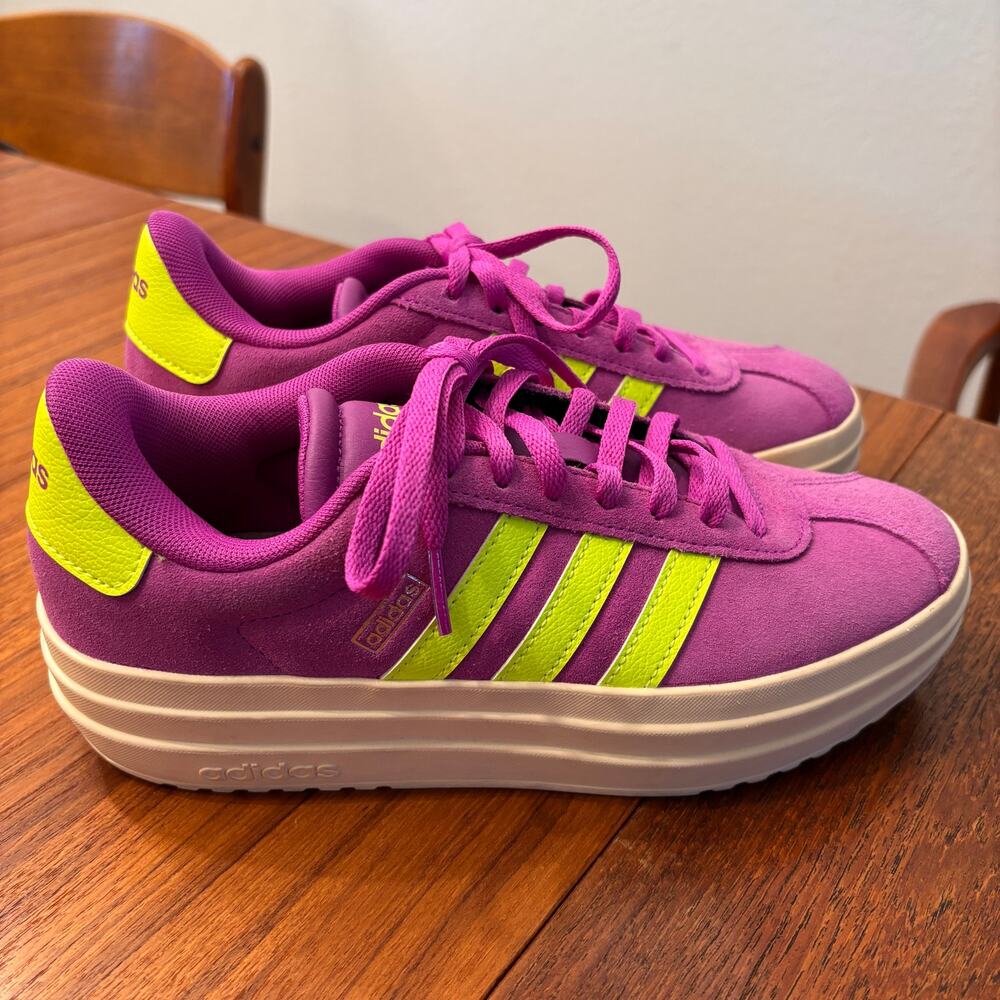 Adidas VL Court Bold Platform Sneaker in Flash Pink / Lucid Lemon size 5